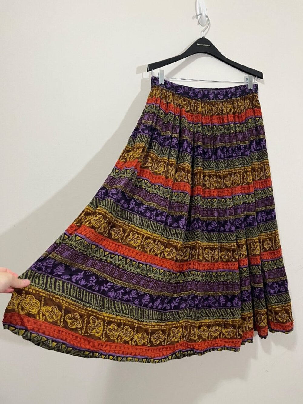 Vtg Requirements Maxi Pleated Skirt Floral Aztec Sz M Boho Hippie Artsy Peasant